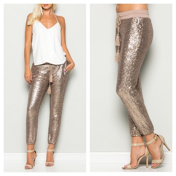 Champagne Sequin Joggers 